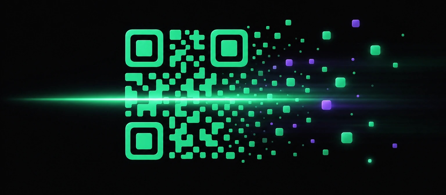 QR code pattern with a scanning beam illustration